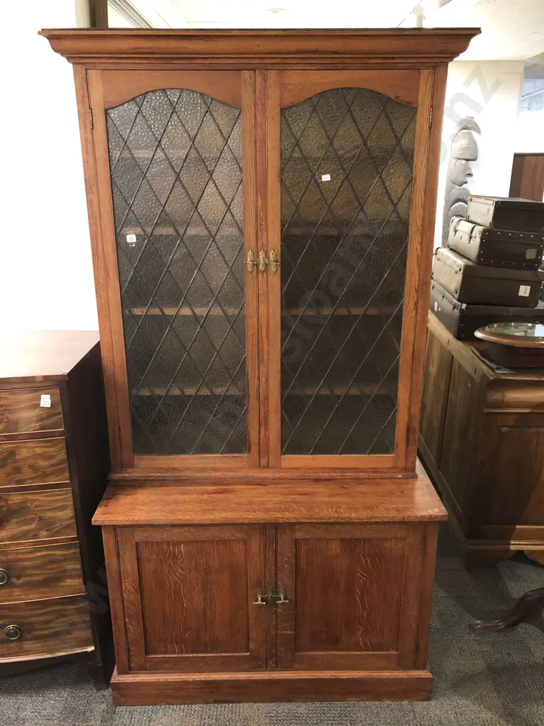 Oak Bookcase Cabinet with Leadlight Doors to Bookcase Image 1++