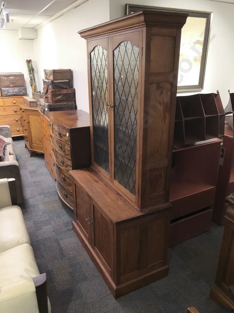 Oak Bookcase Cabinet with Leadlight Doors to Bookcase Image 1++