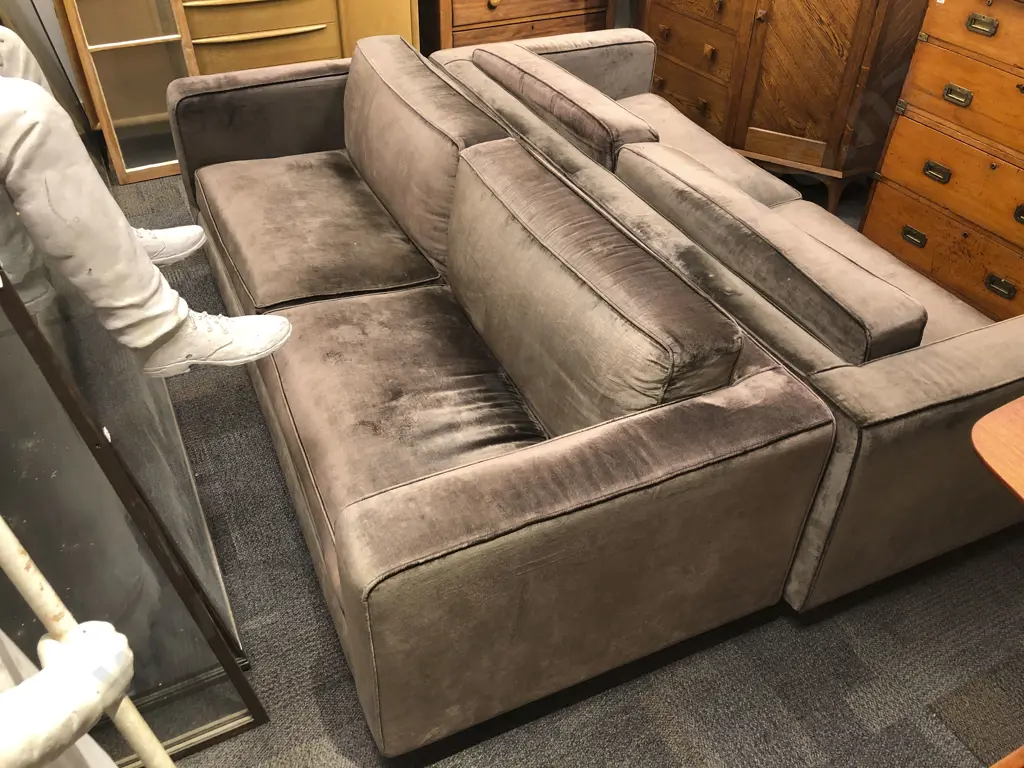 Pair of Large Thonet Velvet Three and a Half Seater Sofas Image 1++