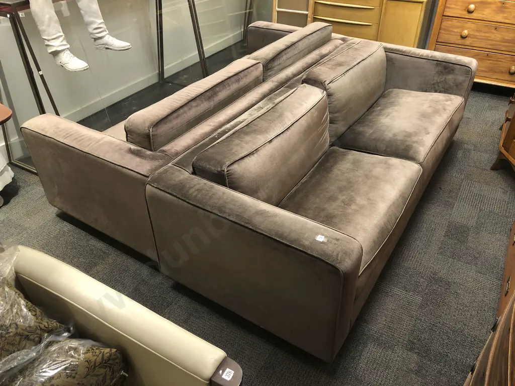 Pair of Large Thonet Velvet Three and a Half Seater Sofas Image 1++