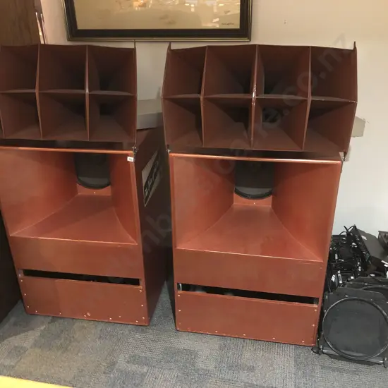 Pair of Large Vintage Theatre Speakers Together with Box of Assorted Electronics