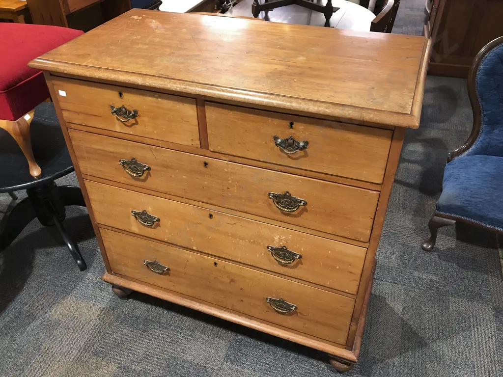 19th Century NZ Colonial Kauri Flat Front Chest of Drawers Image 1++