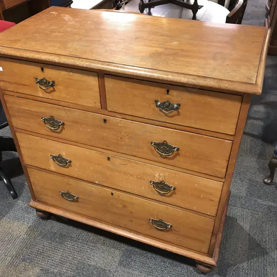 19th Century NZ Colonial Kauri Flat Front Chest of Drawers