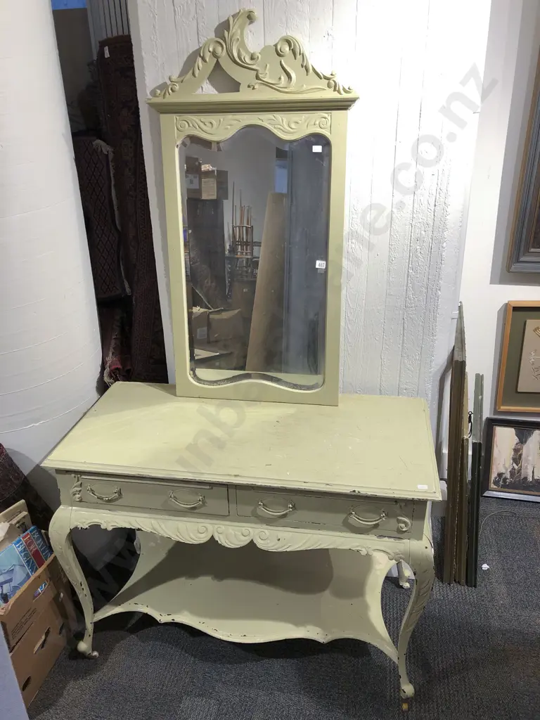 Painted French Style Dressing Table with Associated Mirror Image 1++