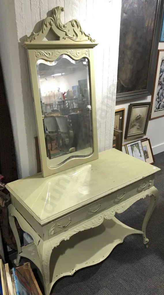 Painted French Style Dressing Table with Associated Mirror Image 1++
