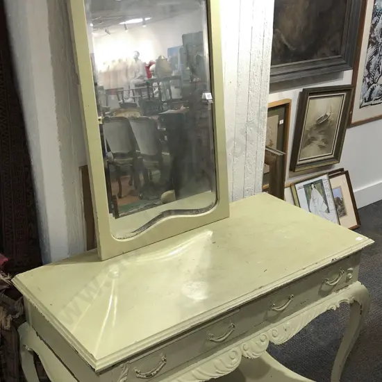 Painted French Style Dressing Table with Associated Mirror