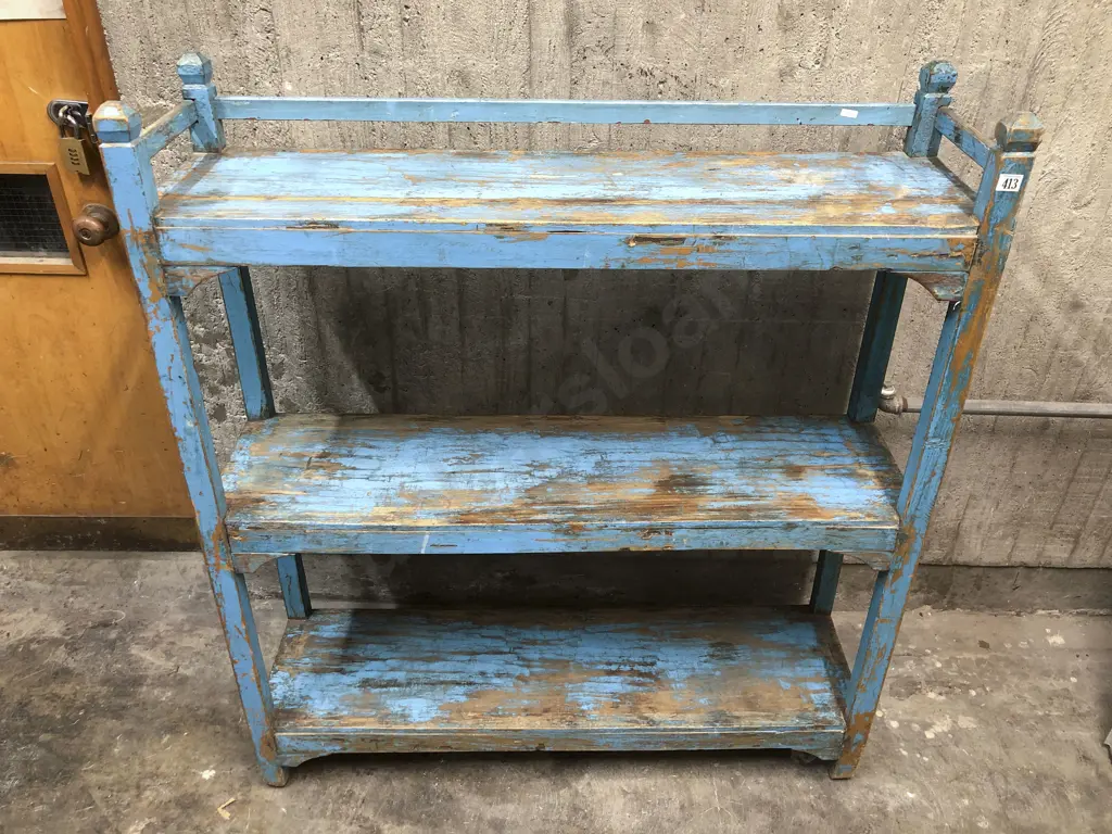 Vintage Distressed Three Tier Open Shelving Unit Image 1++