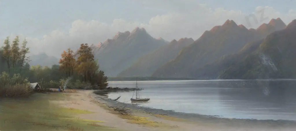 J D Perrett (1859 - 1937) - Franklin Mountains Lake Te Anau Image 1++