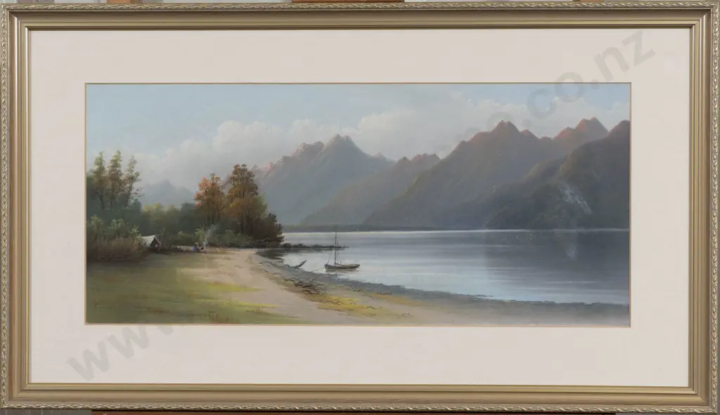 J D Perrett (1859 - 1937) - Franklin Mountains Lake Te Anau Image 1++