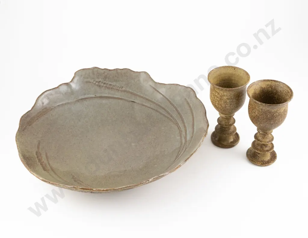Pair Robert Tarling Goblets & Freeform Bowl Image 1++