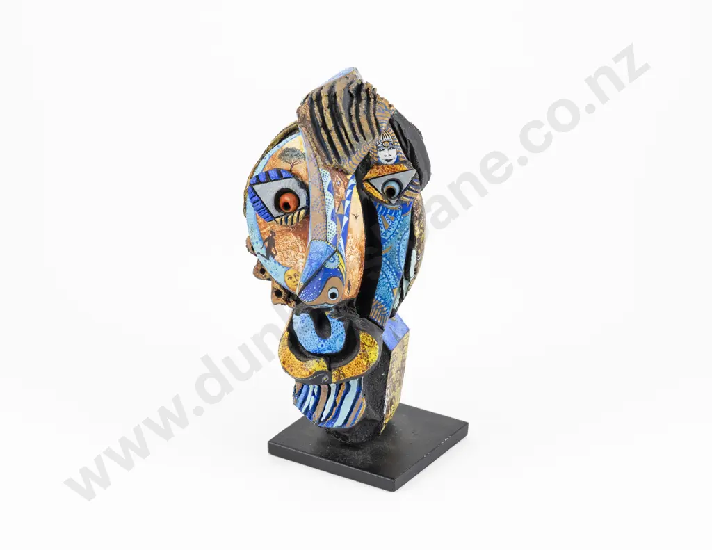 Barocco - Cubist Inspired Painted Bronze Bust Image 1++