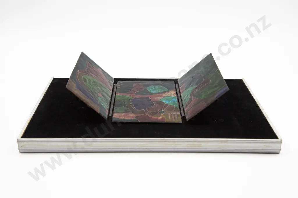 E H Frazer Hinged Silver Cloisonne Triptych on Copper Image 1++