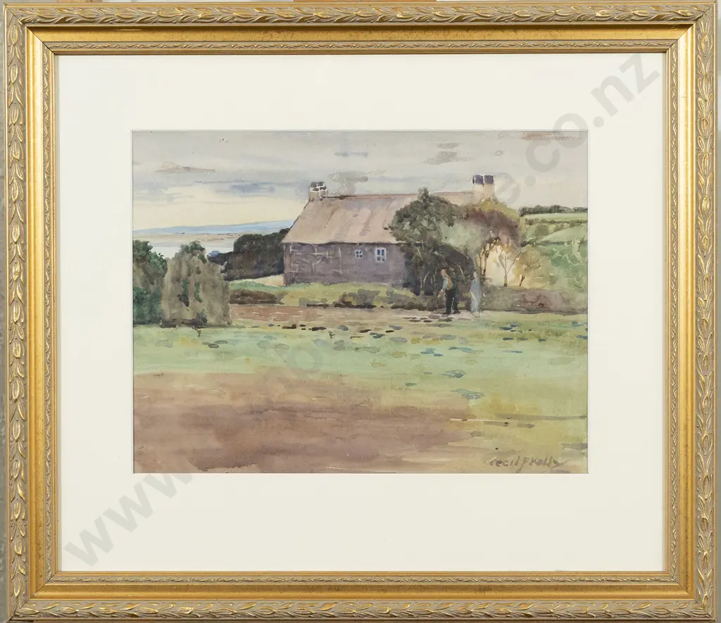 Cecil F Kelly (1879 - 1954) - Untitled Cottage with Figures Image 1++