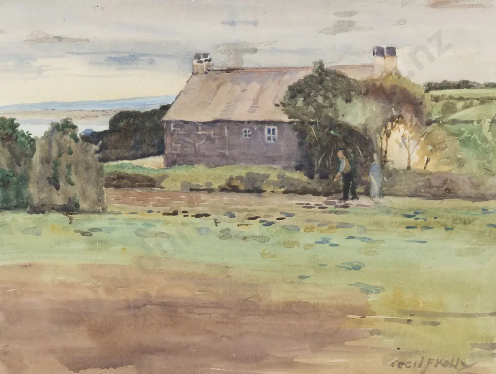 Cecil F Kelly (1879 - 1954) - Untitled Cottage with Figures Image 1++