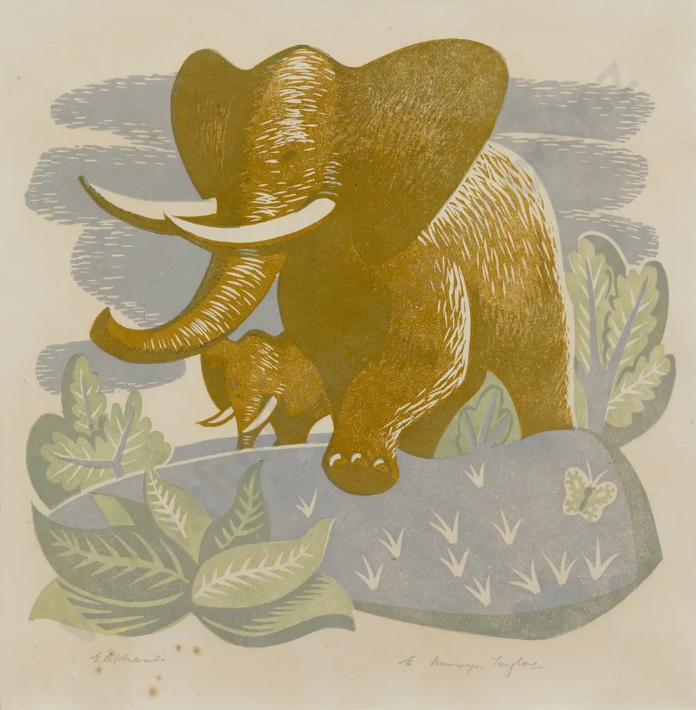 E Mervyn Taylor (1906 - 1964) - Elephants Image 1++