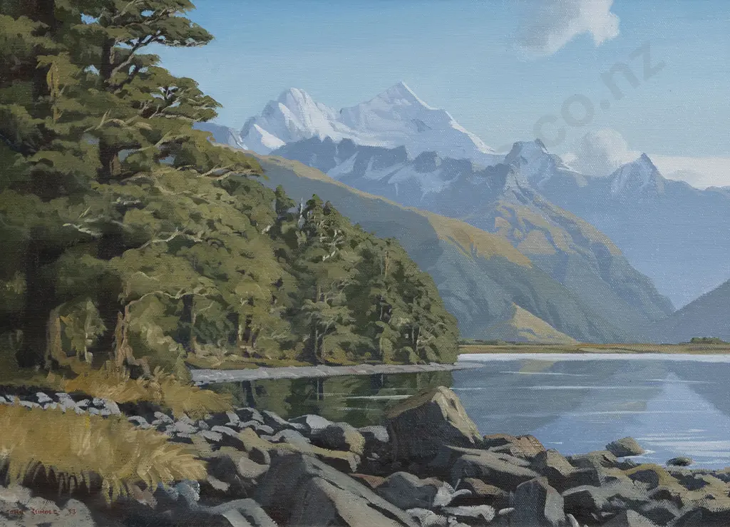 John Rundle (1933 - 2014) - Lake Wakatipu & Mt Earnslaw Image 1++
