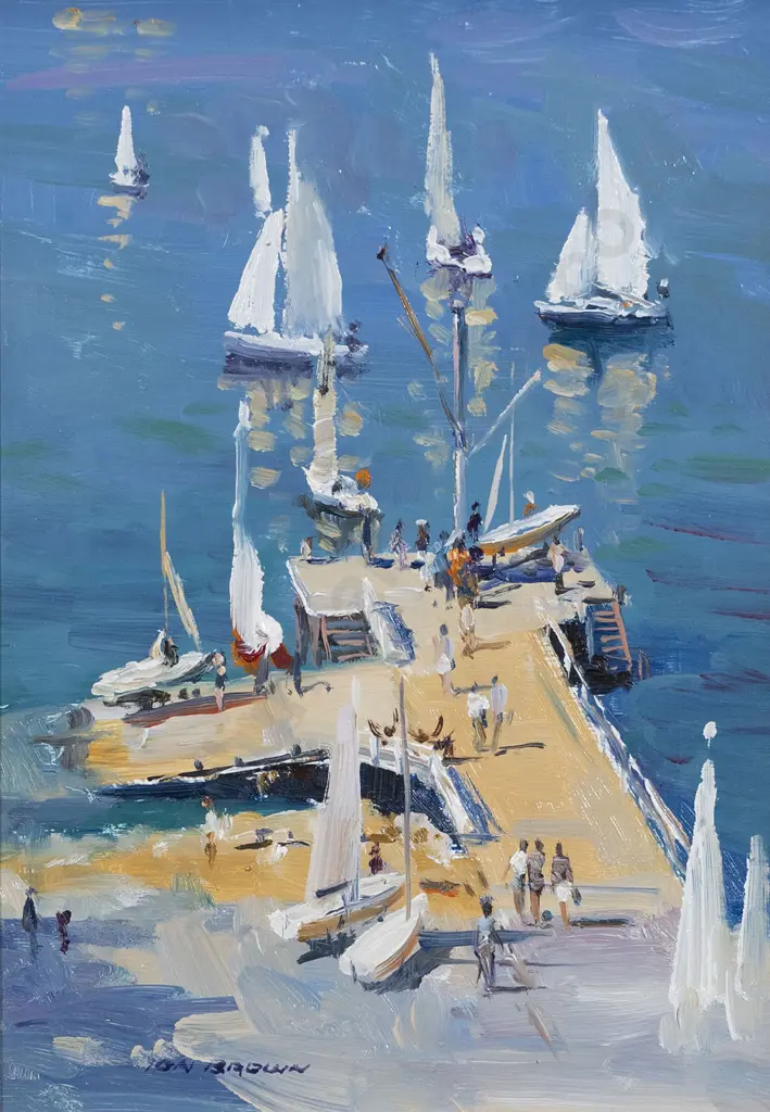 Ion Brown (b 1942) - Preparing to Race Evans Bay Image 1++