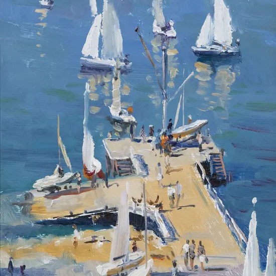 Ion Brown (b 1942) - Preparing to Race Evans Bay