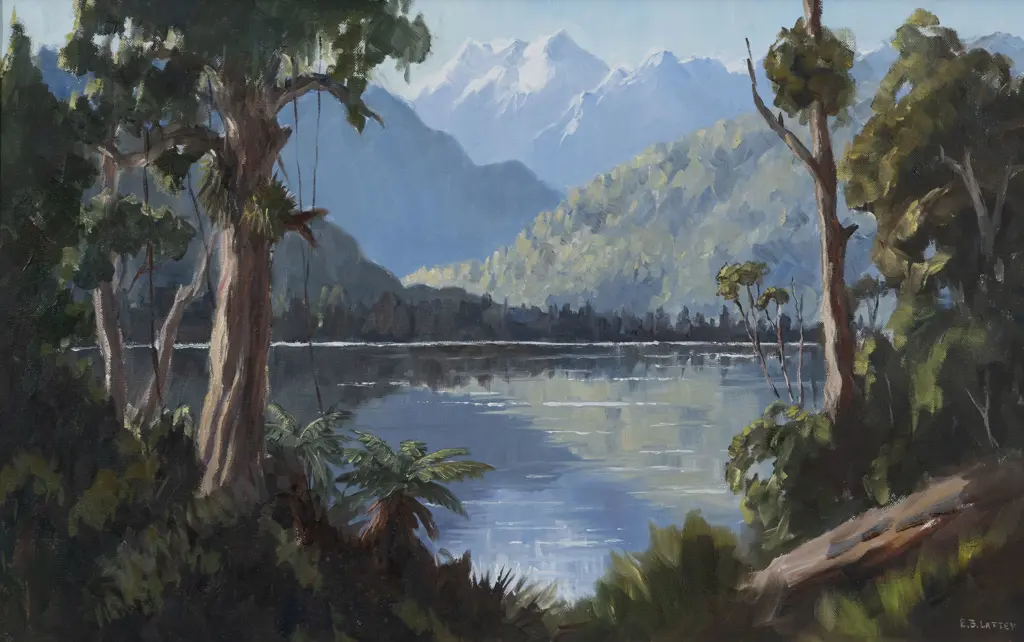 E B Lattey (1899 - 1986) - Early Morning Lake Kaniere Westland Image 1++