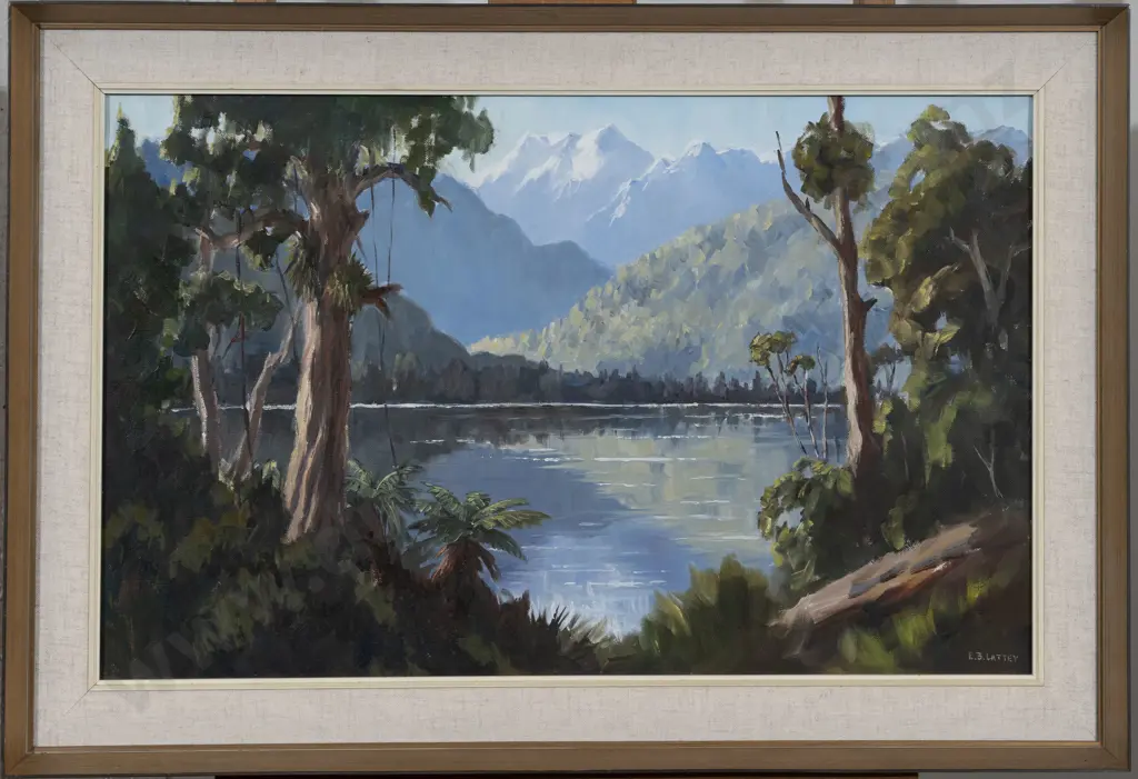 E B Lattey (1899 - 1986) - Early Morning Lake Kaniere Westland Image 1++