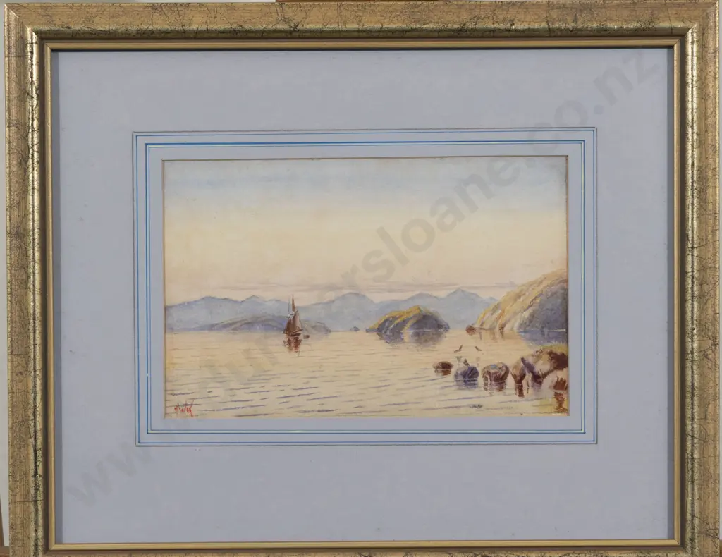 Henry William Kirkwood (1854 - 1925) - Coastal Scene with Sailboat Image 1++