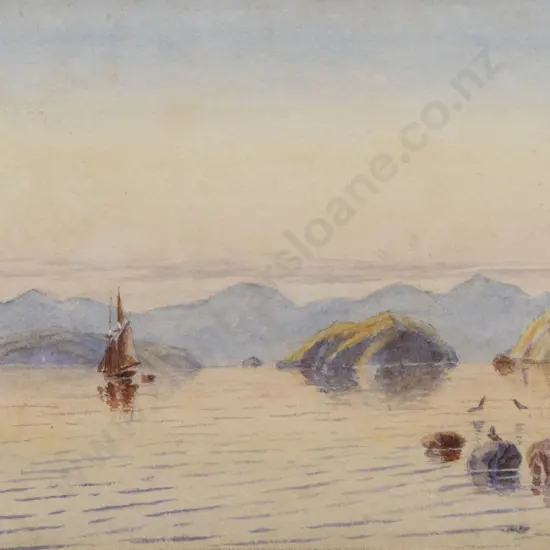 Henry William Kirkwood (1854 - 1925) - Coastal Scene with Sailboat