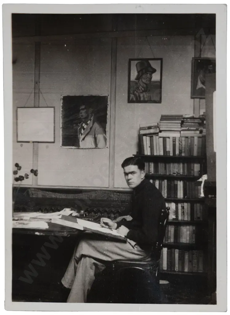 Photograph - Leo Bensemann Seated at Desk Image 1++