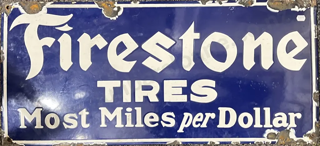 Vintage Enamel Firestone Tyres Advertising Sign Image 1++