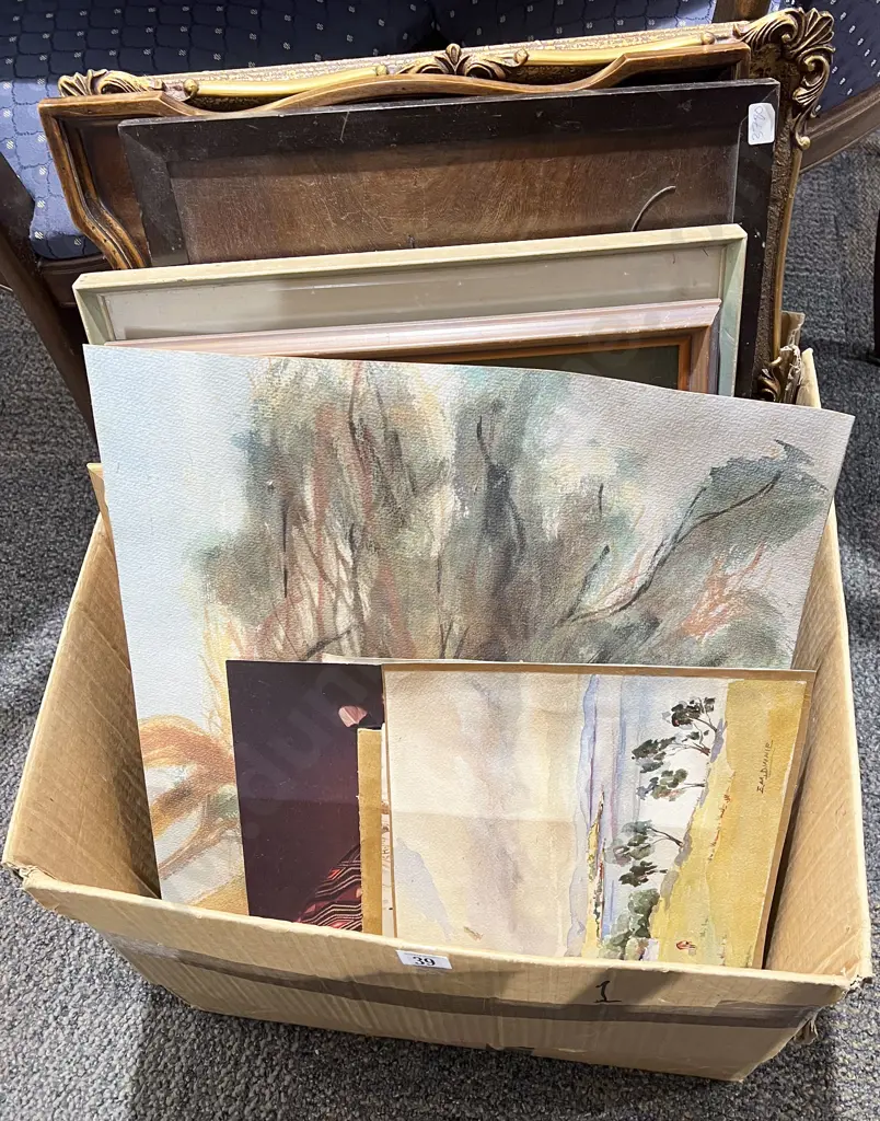 Large Box of Assorted Loose & Framed Works etc Image 1++