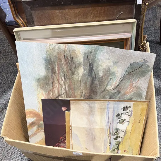 Large Box of Assorted Loose & Framed Works etc