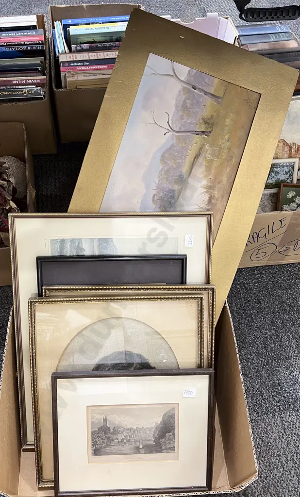 Box of Assorted Framed and Loose Works Image 1++