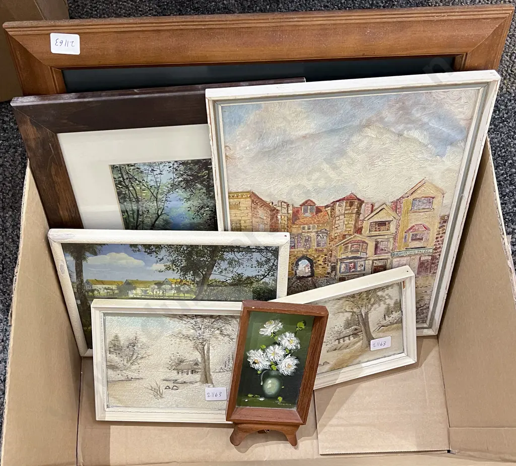 Box of Assorted Framed Works Image 1++