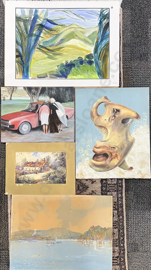 Two Oil on Boards by E.O. Chapman together with Three Other Loose Works Image 1++