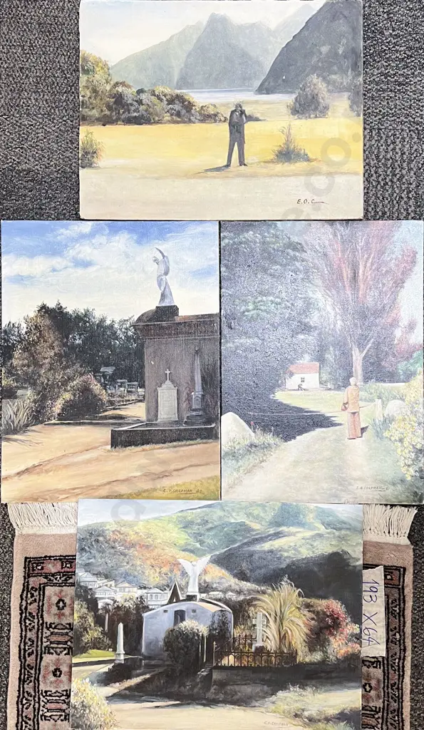 Two Oil on Boards by E.O. Chapman together with Three Other Loose Works Image 1++