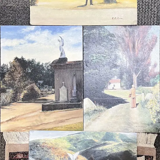 Two Oil on Boards by E.O. Chapman together with Three Other Loose Works