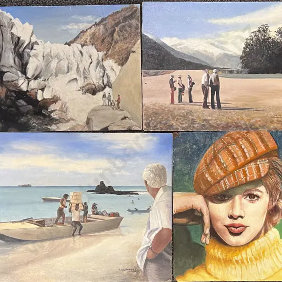 Two Oil on Boards by E.O. Chapman together with Three Other Loose Works