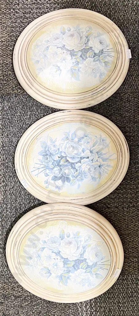 Three Oval Floral Works together with Art Deco Decorative Mirror Image 1++