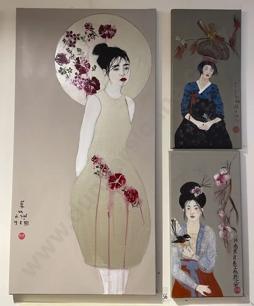 Three Acrylic on Canvas Works by Susan Adams Image 1++