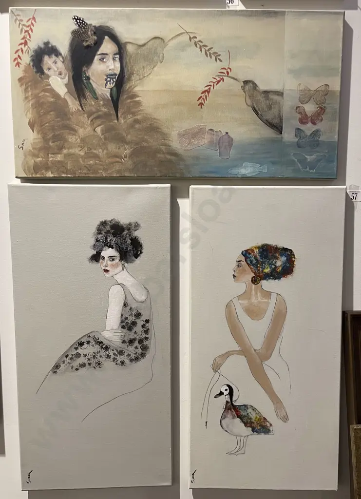 Three Acrylic on Canvas Works by Susan Adams Image 1++
