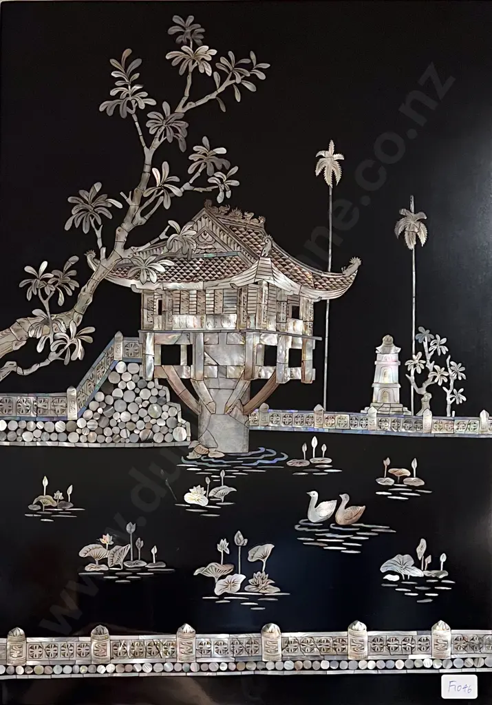 Asian Ebonised Panel with Mother of Pearl Inlay Image 1++