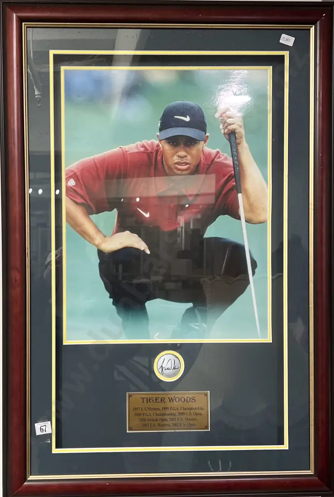 Framed Tiger Woods Signed Golf Ball Display Image 1++
