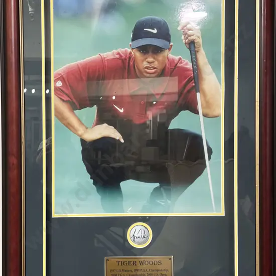 Framed Tiger Woods Signed Golf Ball Display