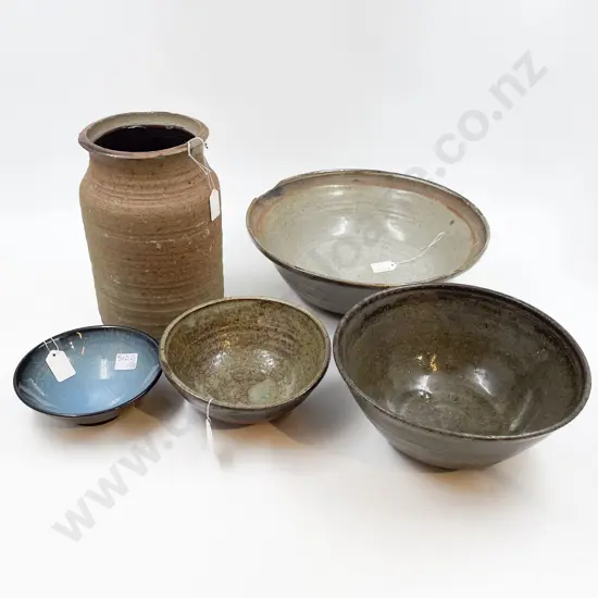 Four Assorted NZ Pottery Bowl & Canister (5)