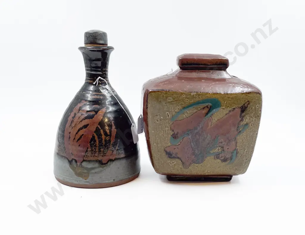 Peter Stitchbury Flask & Stopper & NZ Pottery Vase Image 1++