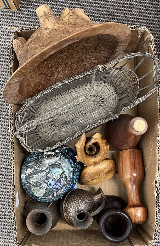 Small Box of Assorted including Woodware etc Image 1++