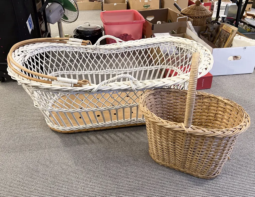 Vintage Cane Bassinet and Carry Basket Image 1++