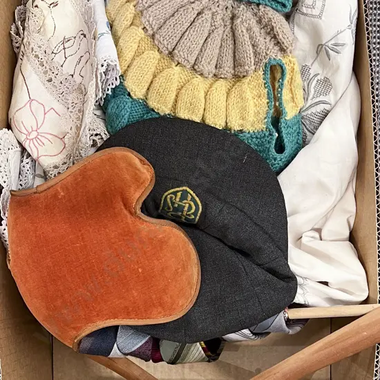 Box of Assorted Vintage Linen and Costume
