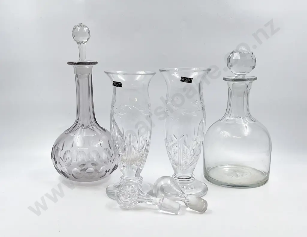 Pair of Stuart Crystal Vases together with Two Decanter Image 1++