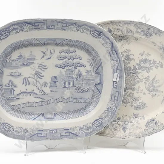 Two Blue & White Meat Plates