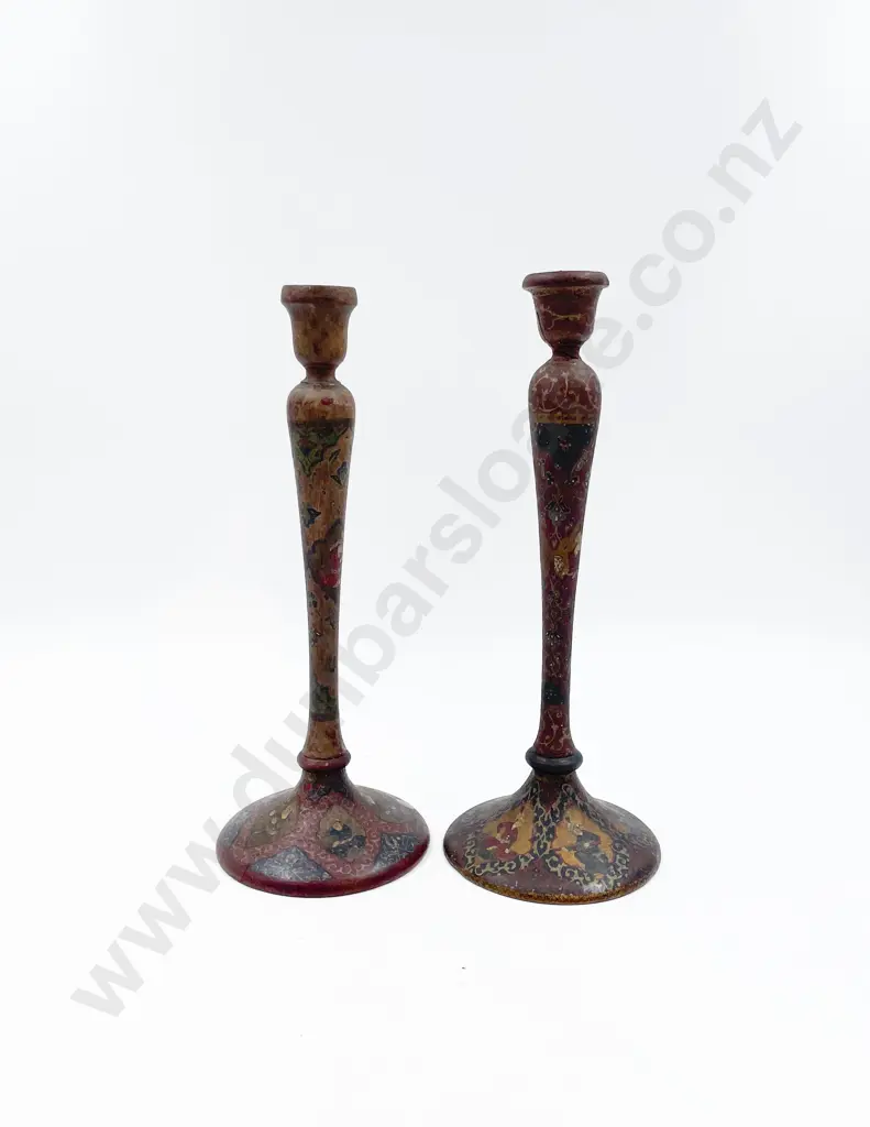 Pair of Indian Wooden Candlesticks Image 1++